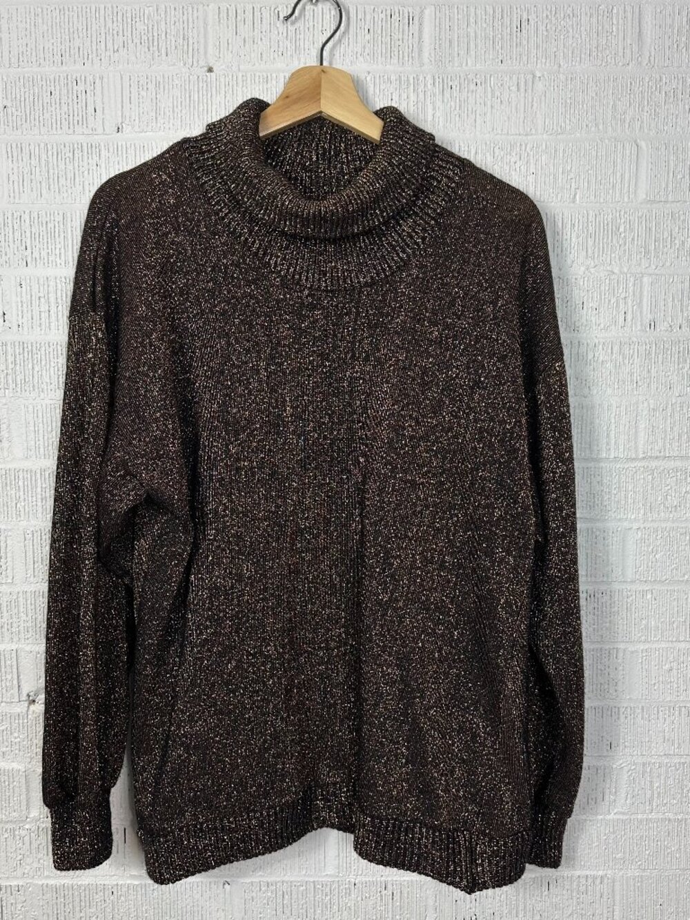 Vintage Christian Dior Loungewear Metallic Gold/Black Ribbed Turtleneck Sweater